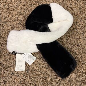 Apparis Faux Fur Stole Black White Two Tone Neck Wrap Scarf Plush Soft NWT